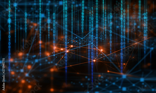 network 01 code technology ,background 3d rendering illustration, deep learning, atom cell science, security sever online cyber hacker digital, connect to social, internet of things