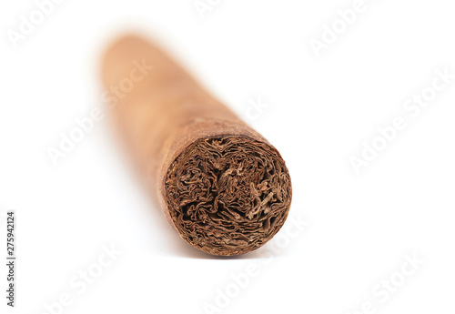 Close-up Cuban Cigar isolated on white Background, Havana brown Cigar
