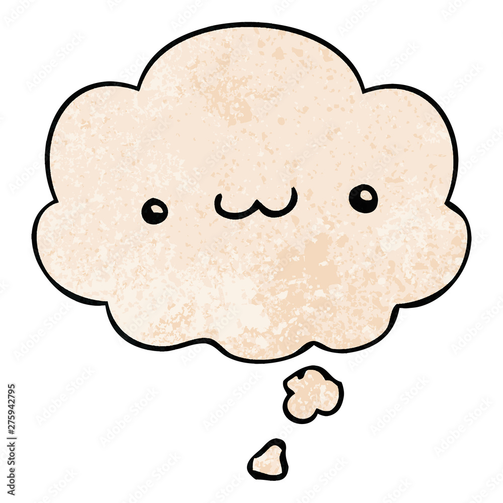 happy cartoon expression and thought bubble in grunge texture pattern style happy cartoon expression and thought bubble in grunge texture pattern style