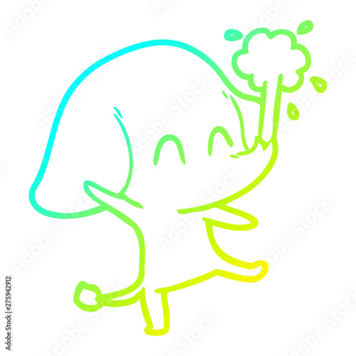 cold gradient line drawing cute cartoon elephant spouting water