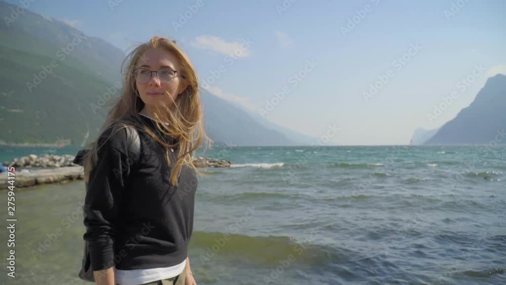 Girl Walking By The Garda Lake Girl Walking By The Garda Lake