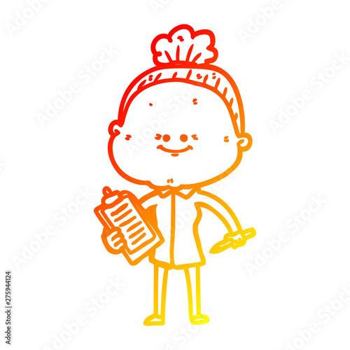 warm gradient line drawing cartoon happy old woman