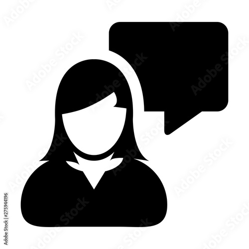 Question icon vector male person profile avatar with speech bubble symbol for discussion and information in flat color glyph pictogram illustration