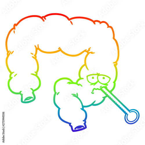 Fototapeta Naklejka Na Ścianę i Meble -  rainbow gradient line drawing cartoon unhealthy colon
