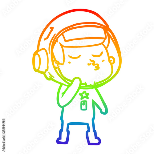 rainbow gradient line drawing cartoon confident astronaut