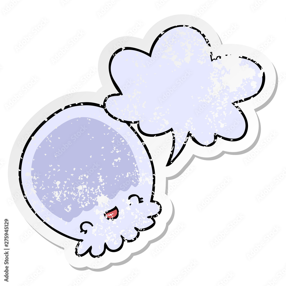 cartoon jellyfish and speech bubble distressed sticker