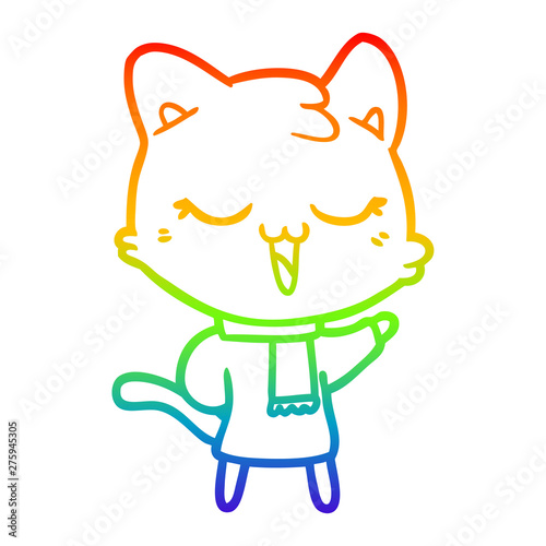 rainbow gradient line drawing cartoon cat