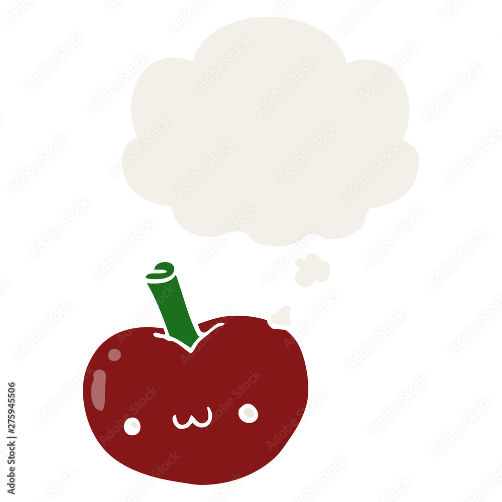 Obraz premium cartoon apple and thought bubble in retro style