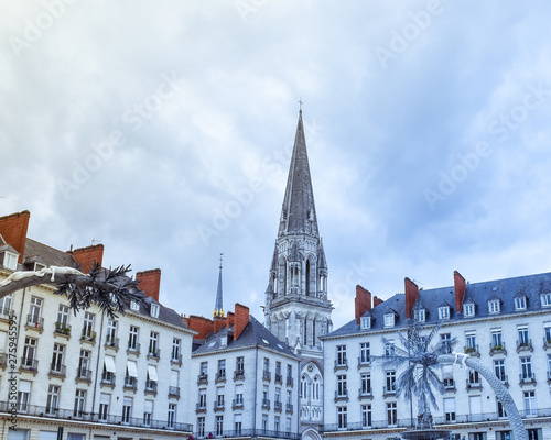 Buildings and church of the main square of Nantes, France