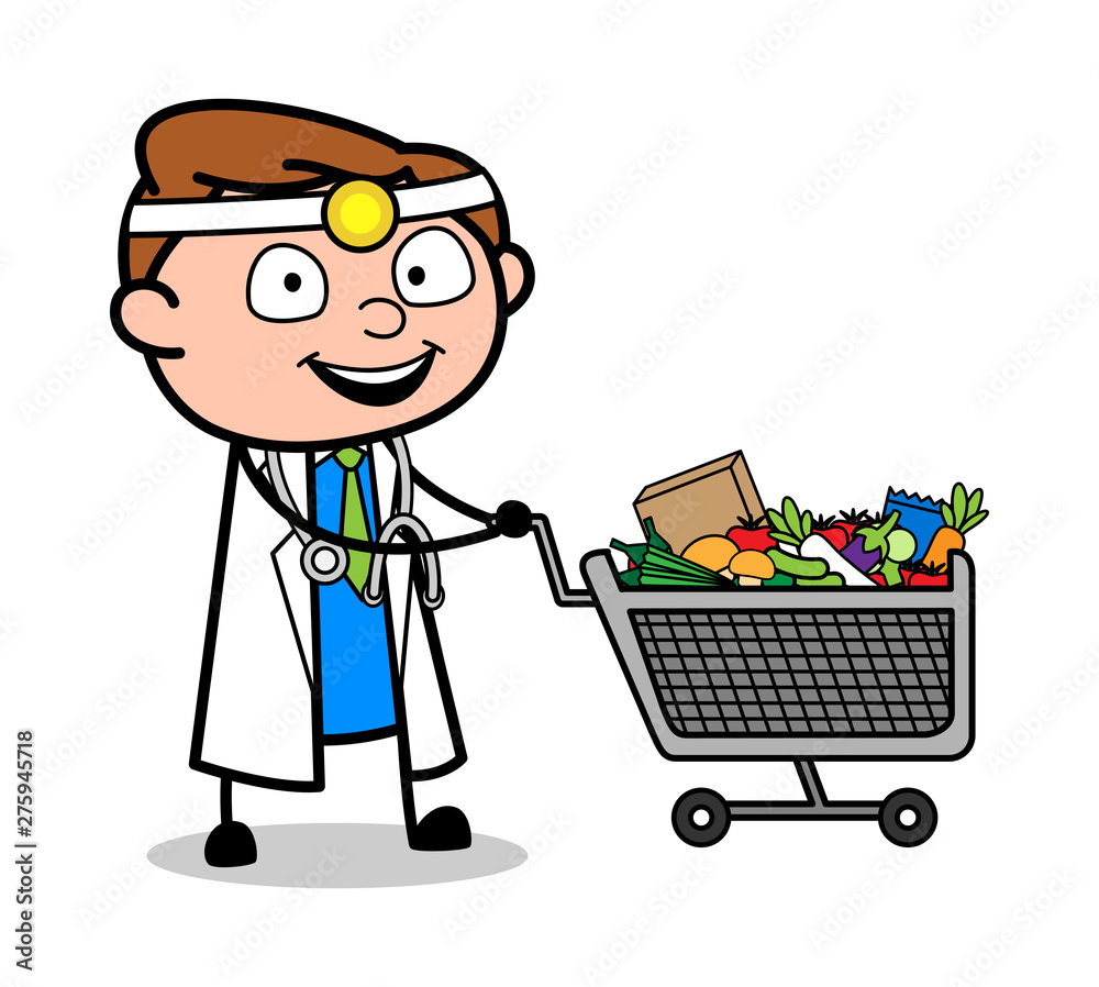 Shopping - Professional Cartoon Doctor Vector Illustration Shopping - Professional Cartoon Doctor Vector Illustration