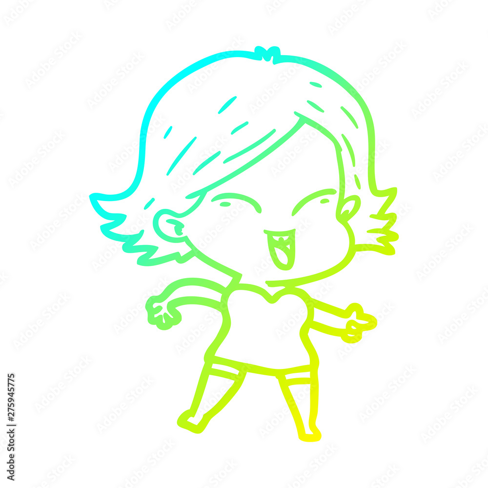 cold gradient line drawing happy cartoon girl cold gradient line drawing happy cartoon girl
