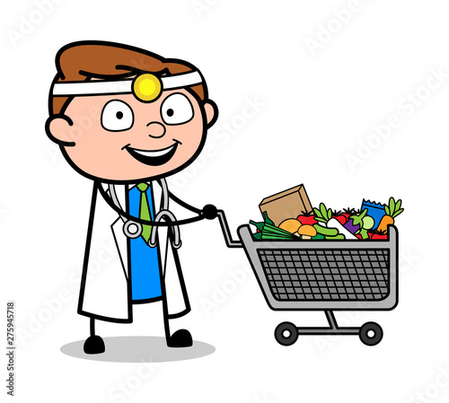 Shopping - Professional Cartoon Doctor Vector Illustration