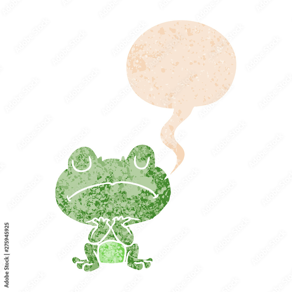 cartoon frog and speech bubble in retro textured style cartoon frog and speech bubble in retro textured style