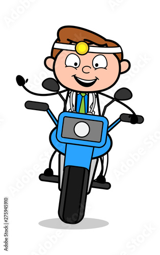 Riding a Bike - Professional Cartoon Doctor Vector Illustration