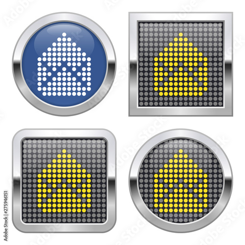 Dotted icon of open empty envelope on glossy button in four variants