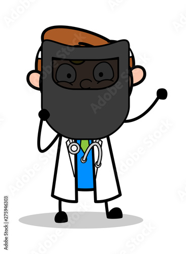 Holding a Welding Shield Mask for Protection - Professional Cartoon Doctor Vector Illustration