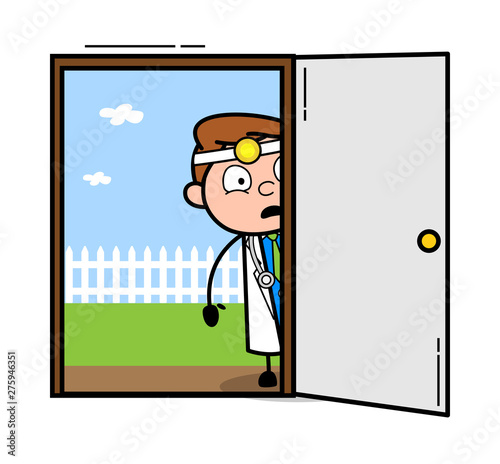 Surprised After See Inside the House - Professional Cartoon Doctor Vector Illustration