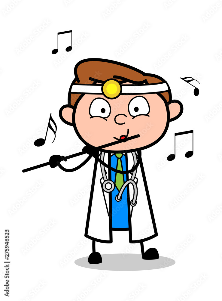 Playing Flute - Professional Cartoon Doctor Vector Illustration Playing Flute - Professional Cartoon Doctor Vector Illustration