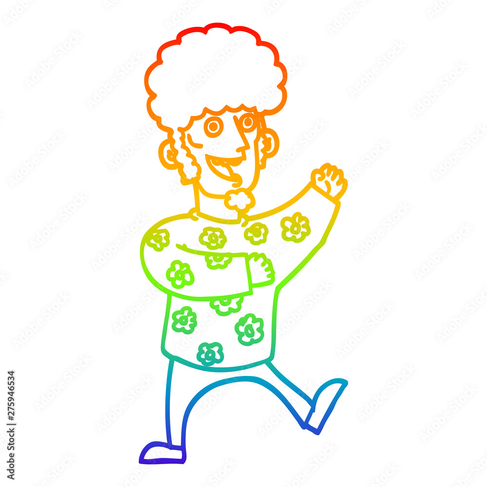 Fototapeta premium rainbow gradient line drawing cartoon dancing 70s man