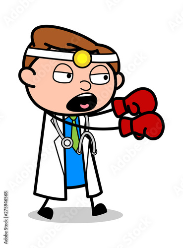 Punching - Professional Cartoon Doctor Vector Illustration