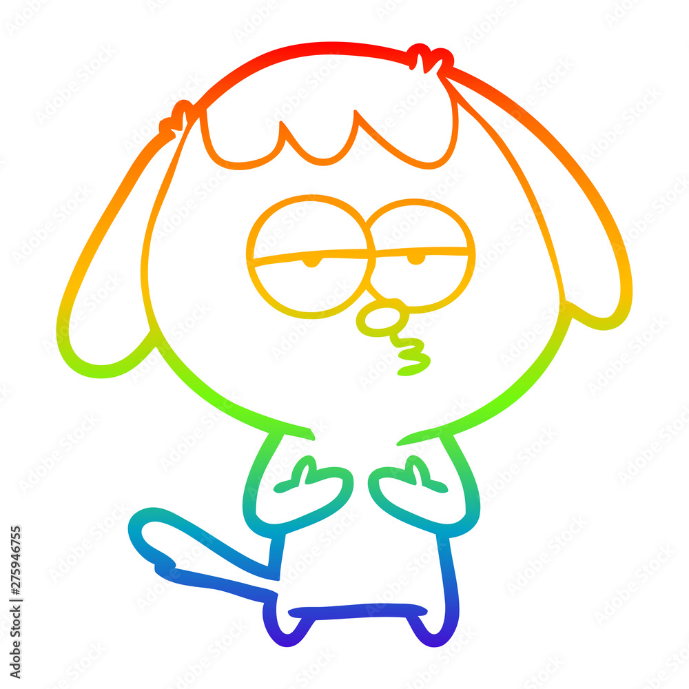 rainbow gradient line drawing cartoon bored dog