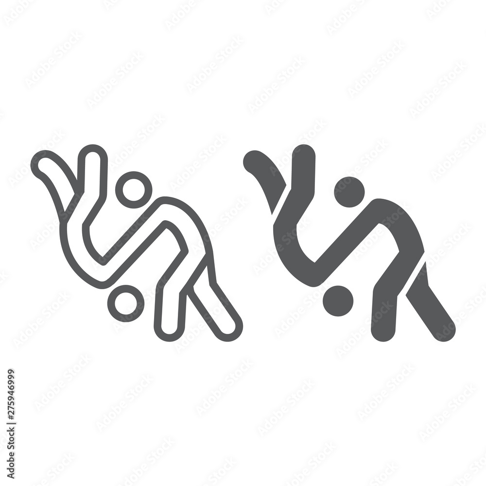 Judo line and glyph icon, sport and combat, karate sign, vector graphics, a linear pattern on a white background. Judo line and glyph icon, sport and combat, karate sign, vector graphics, a linear pattern on a white background.
