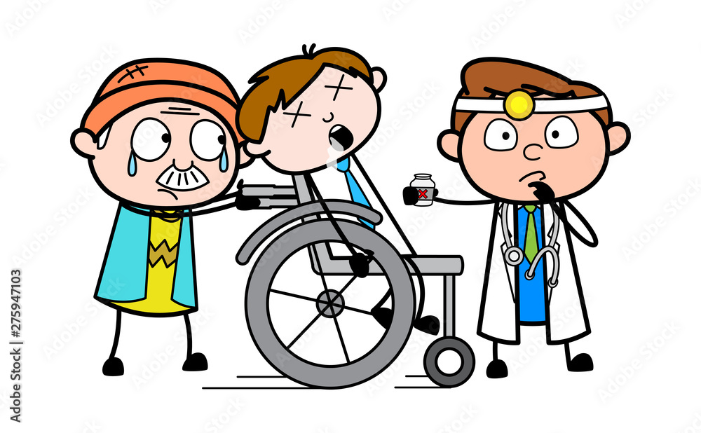 Grandpa Taking the Patient to Hospital and Doctor Analysing - Professional Cartoon Doctor Vector Illustration Grandpa Taking the Patient to Hospital and Doctor Analysing - Professional Cartoon Doctor Vector Illustration
