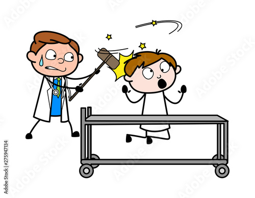 Doctor Hitted on Patient Head - Professional Cartoon Doctor Vector Illustration