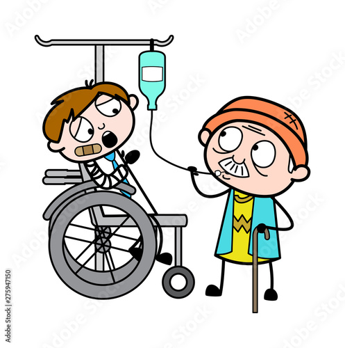 Grandpa with Patient - Professional Cartoon Doctor Vector Illustration