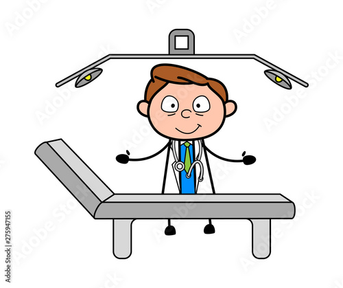 Doctor Showing Intensive Care Unit - Professional Cartoon Doctor Vector Illustration