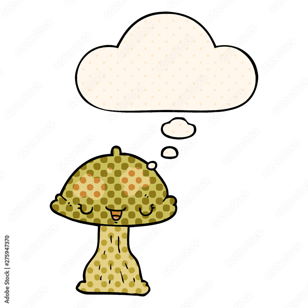 cartoon toadstool and thought bubble in comic book style