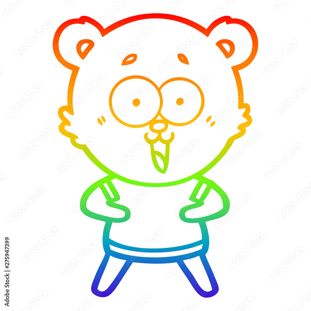 Fototapeta premium rainbow gradient line drawing laughing teddy bear cartoon