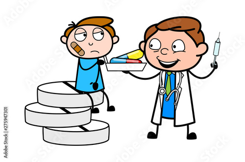 Doctor Giving Medicine to the Patient - Professional Cartoon Doctor Vector Illustration