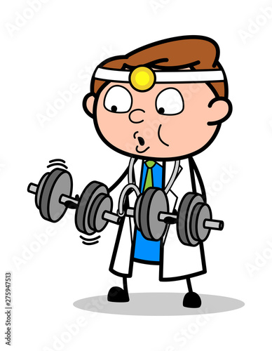 Doing Gym for Fitness - Professional Cartoon Doctor Vector Illustration