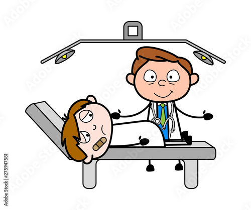 Doctor with Patient in Operation Theater - Professional Cartoon Doctor Vector Illustration