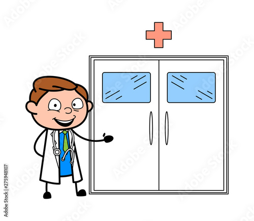 Showing Operation Theater - Professional Cartoon Doctor Vector Illustration