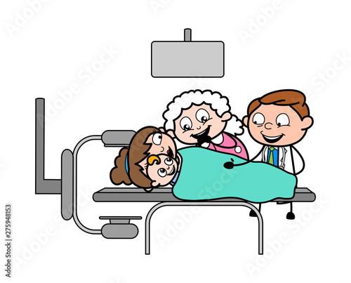 Baby Birth - Professional Cartoon Doctor Vector Illustration