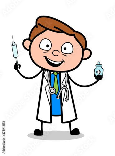 Vaccination - Professional Cartoon Doctor Vector Illustration