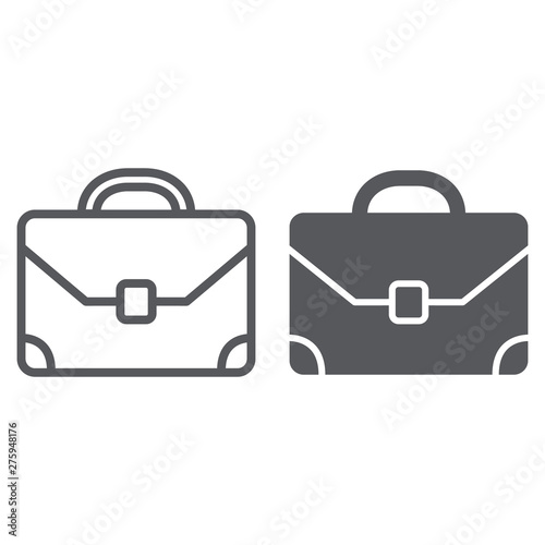 Briefcase line and glyph icon, baggage and bag, portfolio sign, vector graphics, a linear pattern on a white background.