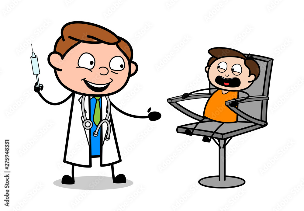 Kid Scaring from Injection - Professional Cartoon Doctor Vector Illustration Kid Scaring from Injection - Professional Cartoon Doctor Vector Illustration