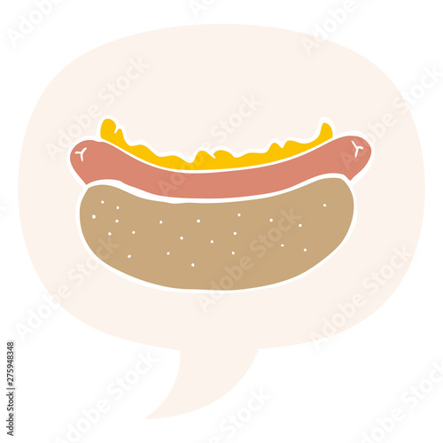 cartoon hotdog and speech bubble in retro style