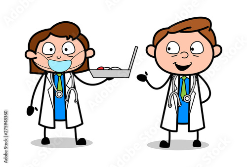 Assistant Doctor Providing Medical Equipments - Professional Cartoon Doctor Vector Illustration