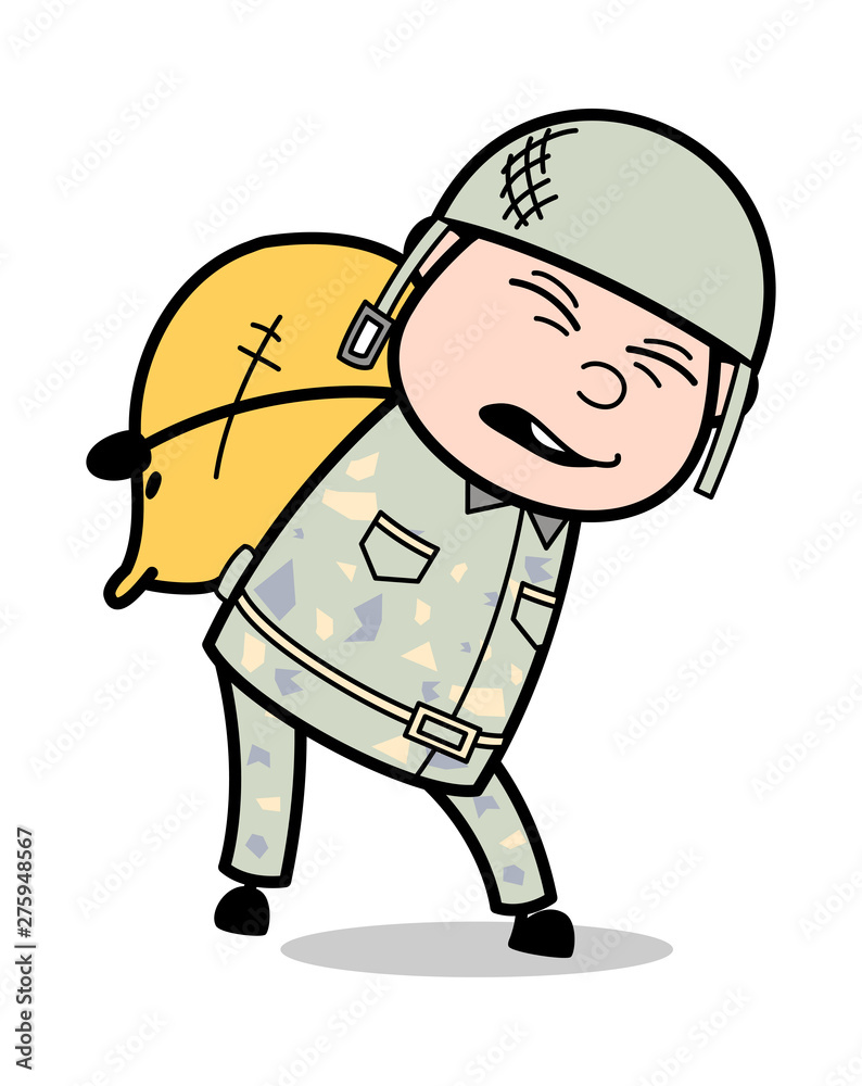 Heavy Burden - Cute Army Man Cartoon Soldier Vector Illustration Stock  Vector | Adobe Stock