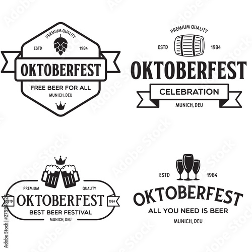 Beer festival Oktoberfest celebrations retro style labels, badges and logos set with beer mug, barrel etc.