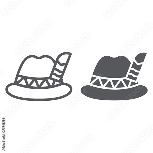 Oktoberfest hat line and glyph icon, bavarian and cap, bavaria hat sign, vector graphics, a linear pattern on a white background.