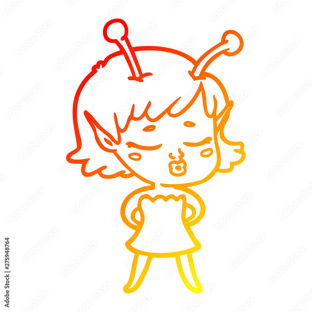 warm gradient line drawing cute alien girl cartoon warm gradient line drawing cute alien girl cartoon