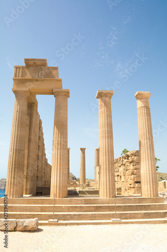 Ruins of an Ancient Temple of Athena Lindia at Lindos on the Greek Island of Rhodes