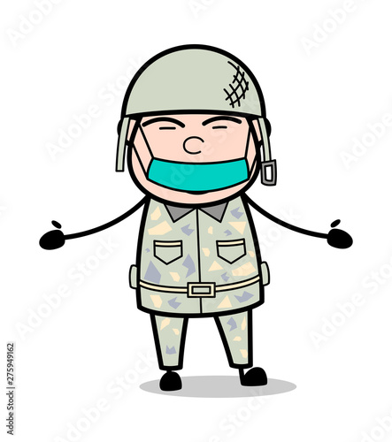 Pollution Mask on Face - Cute Army Man Cartoon Soldier Vector Illustration