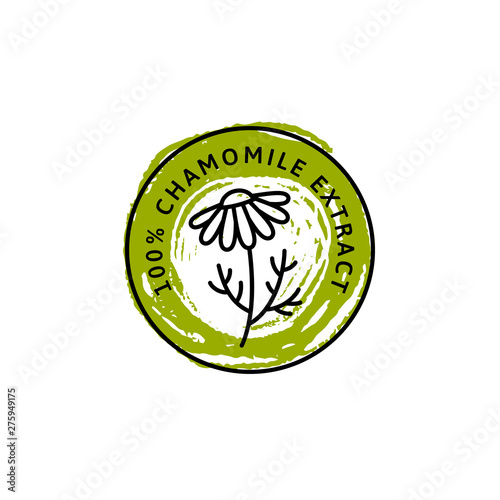 Chamomile Flower badge and icon in trend linear and hand draw style - Vector Logo Emblem of Medical Chamomile