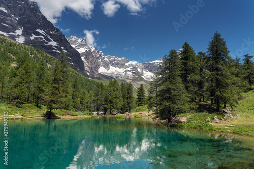 Blue lakake in Alps near Breuil Cervinia  Italy.